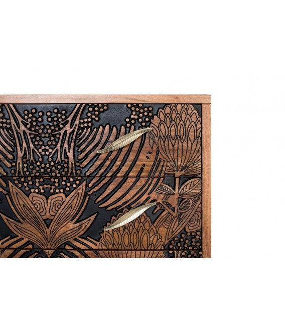 COMODA 93 X 40 X 83 PROTOS MADERA ACACIA TALLADA NATURAL Y NEGRO