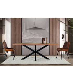 MESA DE COMEDOR RECTANGULAR GRANDE MADERA ACACIA Y METAL MDMHOGAR