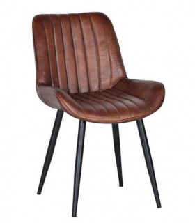 SILLA TAPIZADA EN PIEL MARRON mdmhogar