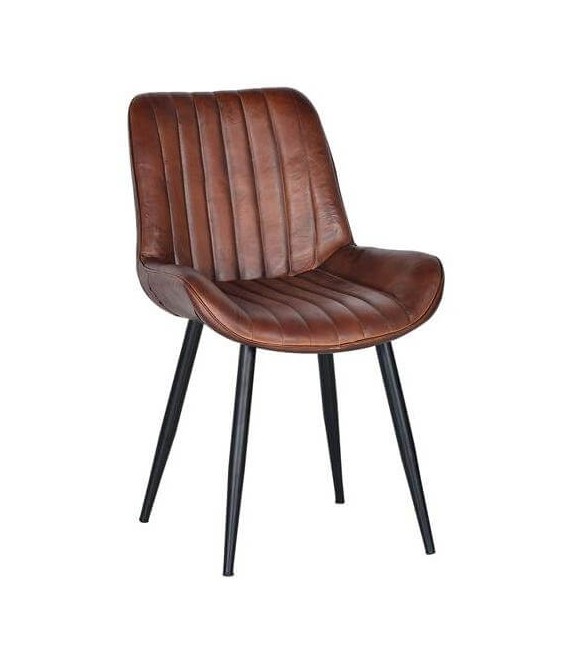 SILLA TAPIZADA EN PIEL MARRON mdmhogar