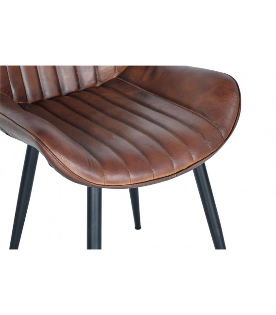 SILLA TAPIZADA EN PIEL MARRON mdmhogar