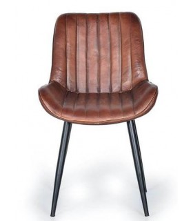 SILLA TAPIZADA EN PIEL MARRON mdmhogar