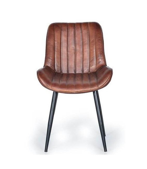 SILLA TAPIZADA EN PIEL MARRON mdmhogar