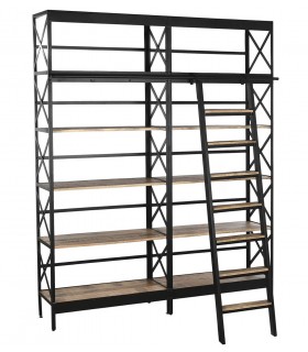 ESTANTERIA CON ESCALERA  MADERA DE MANGO METAL NEGRO