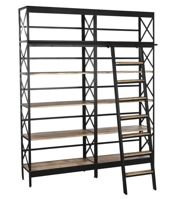 ESTANTERIA CON ESCALERA  MADERA DE MANGO METAL NEGRO