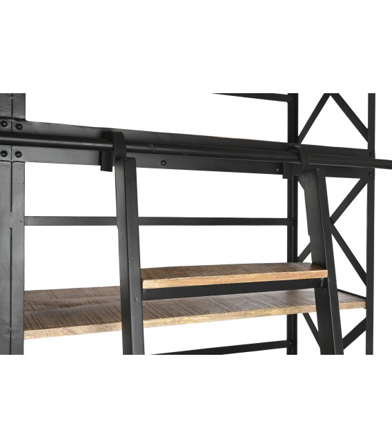 ESTANTERIA CON ESCALERA  MADERA DE MANGO METAL NEGRO