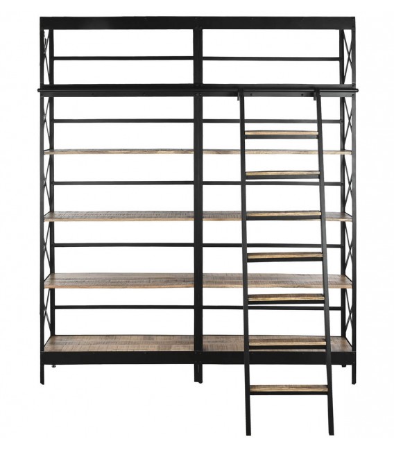ESTANTERIA CON ESCALERA  MADERA DE MANGO METAL NEGRO