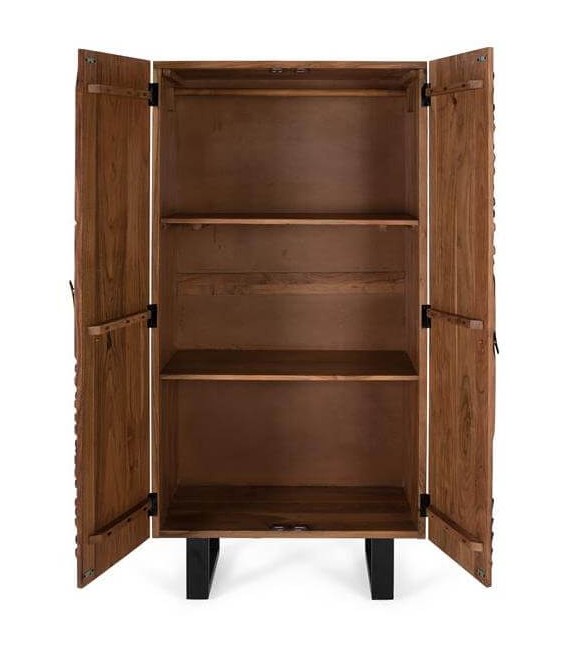 ARMARIO ROPERO MADERA ACACIA TALLADA NATURAL Y NEGRO