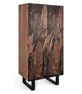 ARMARIO ROPERO MADERA ACACIA TALLADA NATURAL Y NEGRO