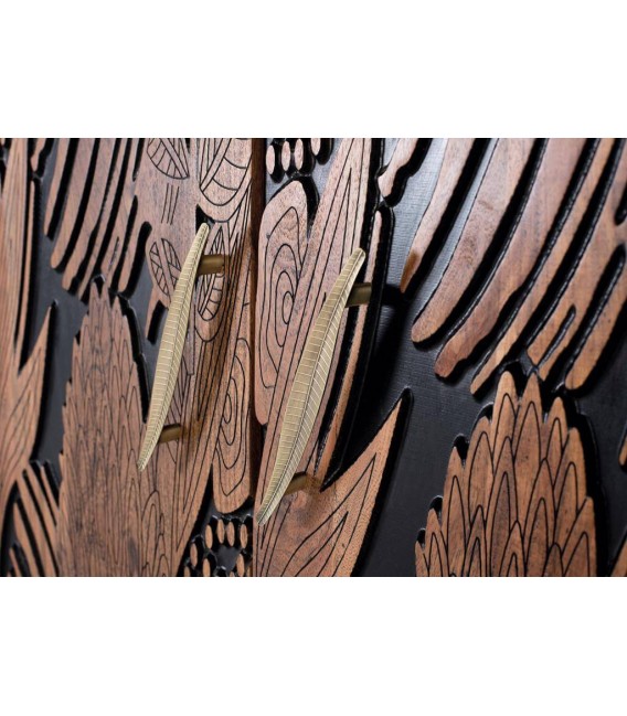 ARMARIO ROPERO MADERA ACACIA TALLADA NATURAL Y NEGRO