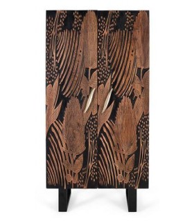 ARMARIO ROPERO MADERA ACACIA TALLADA NATURAL Y NEGRO