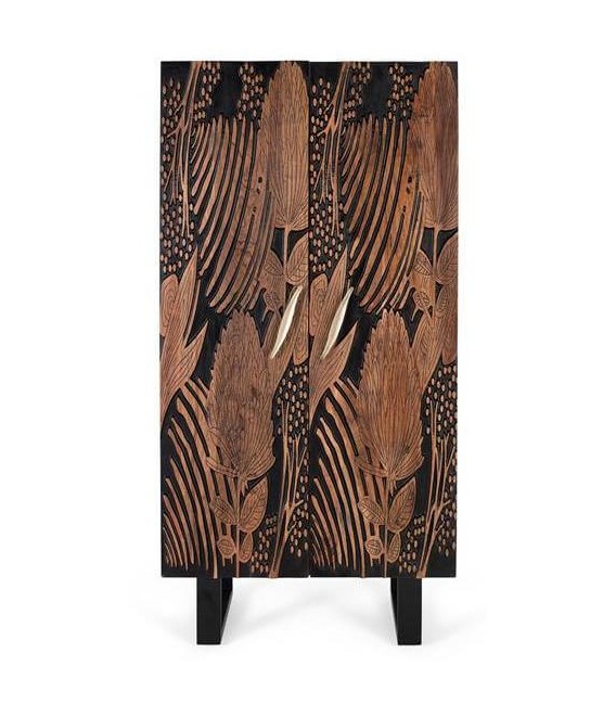 ARMARIO ROPERO MADERA ACACIA TALLADA NATURAL Y NEGRO