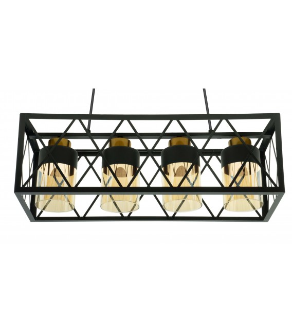 LAMPARA DE TECHO 4 LUCES METAL NEGRO CRISTAL AMBAR