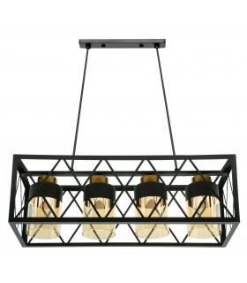 LAMPARA DE TECHO 4 LUCES METAL NEGRO CRISTAL AMBAR