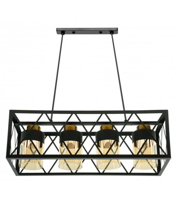 LAMPARA DE TECHO 4 LUCES METAL NEGRO CRISTAL AMBAR