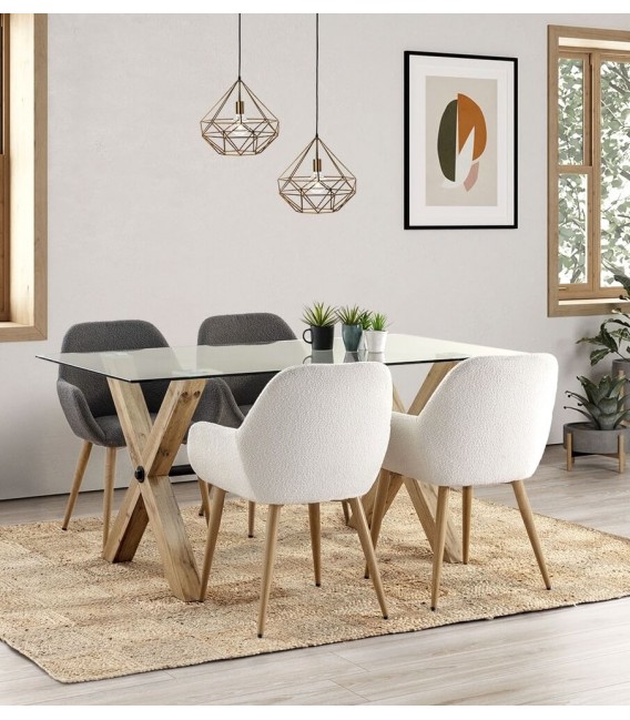 SILLON COMEDOR 59 X 60 X 82 PIRU METAL IMITACION ROBLE TELA BLANCA