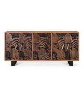 APARADOR 2 PUERTAS 3 CAJONES MADERA ACACIA TALLADA NATURAL Y NEGRO