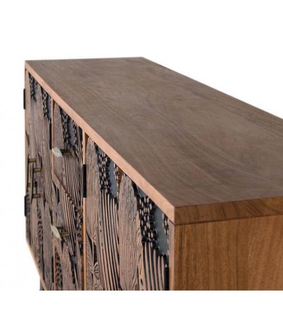 APARADOR 2 PUERTAS 3 CAJONES MADERA ACACIA TALLADA NATURAL Y NEGRO