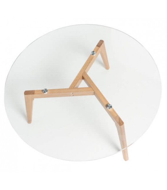 MESA DE CENTRO REDONDA MADERA NATURAL Y CRISTAL MDMHOGAR