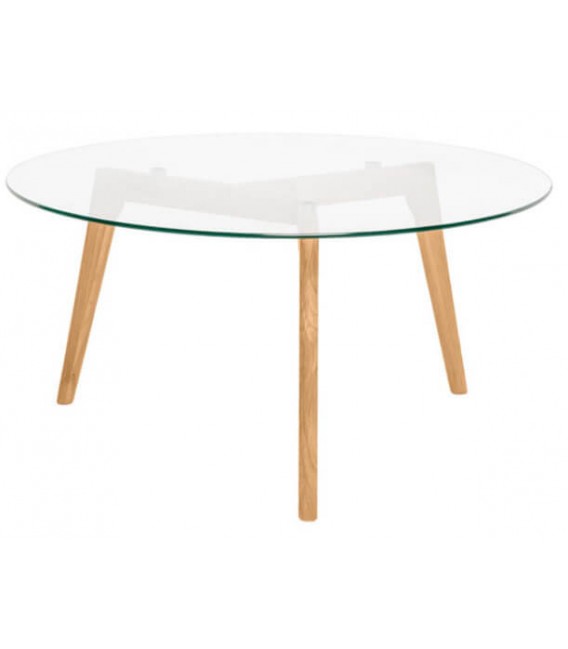 MESA DE CENTRO REDONDA MADERA NATURAL Y CRISTAL MDMHOGAR