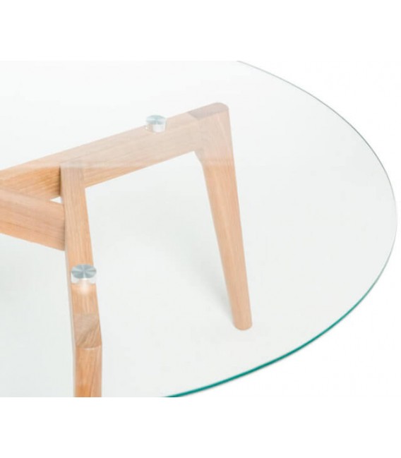 MESA DE CENTRO REDONDA MADERA NATURAL Y CRISTAL MDMHOGAR