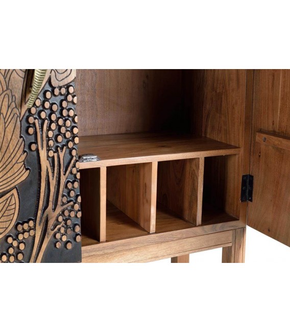 MUEBLE BAR MADERA ACACIA TALLADA NATURAL Y NEGRO