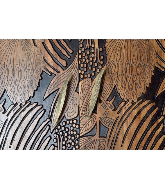 MUEBLE BAR MADERA ACACIA TALLADA NATURAL Y NEGRO