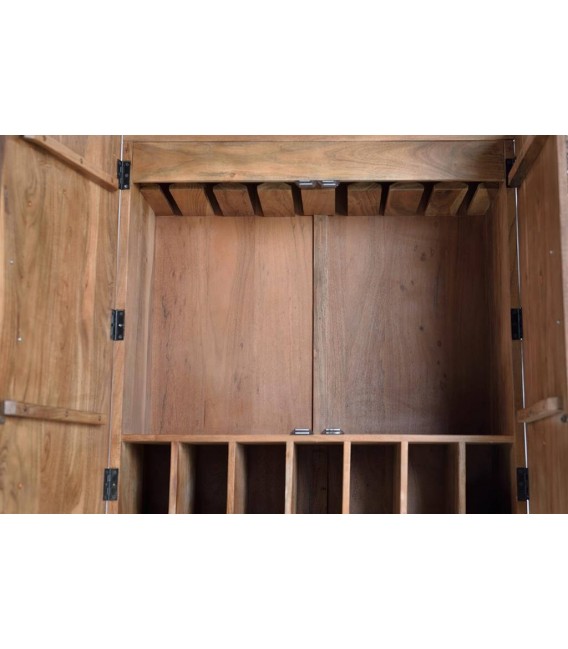 MUEBLE BAR MADERA ACACIA TALLADA NATURAL Y NEGRO