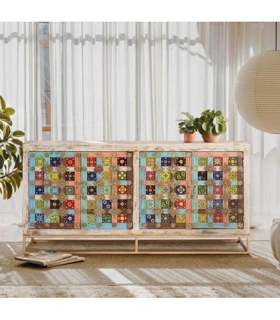 APARADOR MADERA BLANCO ROZADO APLICAIONES AZULEJOS