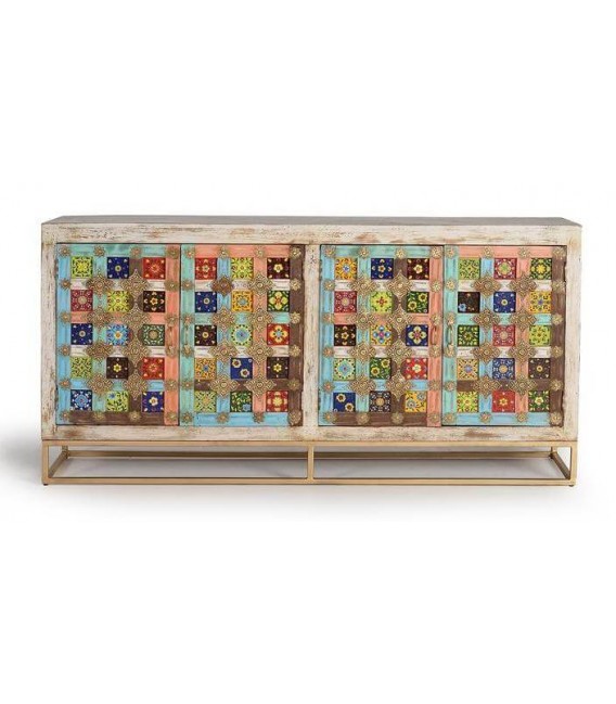 APARADOR MADERA BLANCO ROZADO APLICAIONES AZULEJOS