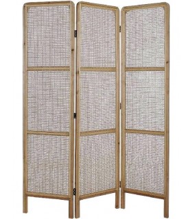 BIOMBO 3 HOJAS  MADERA Y RATAN NATURAL