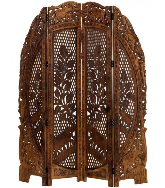 Biombo de madera de mango nogal con cuatro hojas talladas 1