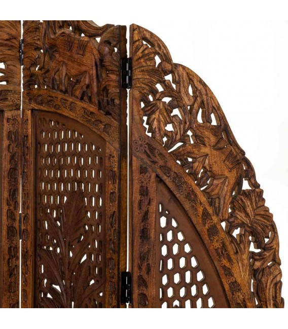 Biombo de madera de mango nogal con cuatro hojas talladas 3
