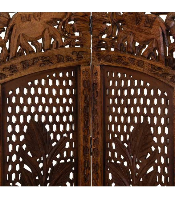 Biombo de madera de mango nogal con cuatro hojas talladas 4