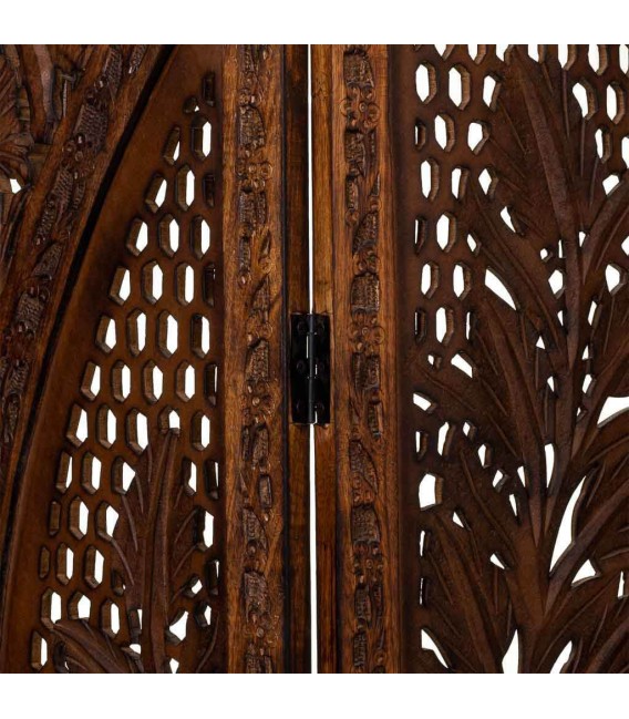 Biombo de madera de mango nogal con cuatro hojas talladas 5