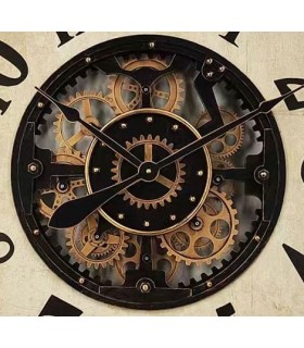 RELOJ DE PARED GRANDE METAL ORO VIEJO Y NEGRO ENGRANAJES