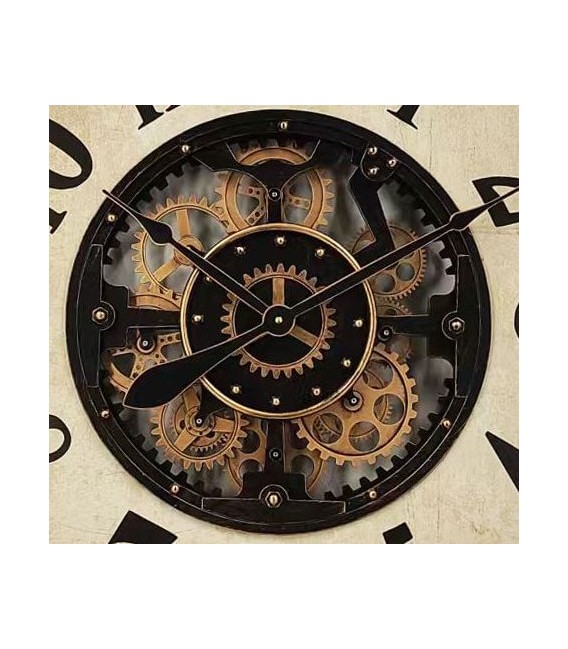 RELOJ DE PARED GRANDE METAL ORO VIEJO Y NEGRO ENGRANAJES