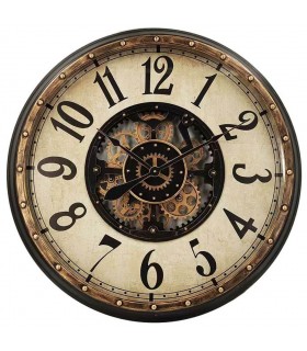 RELOJ DE PARED GRANDE METAL ORO VIEJO Y NEGRO ENGRANAJES