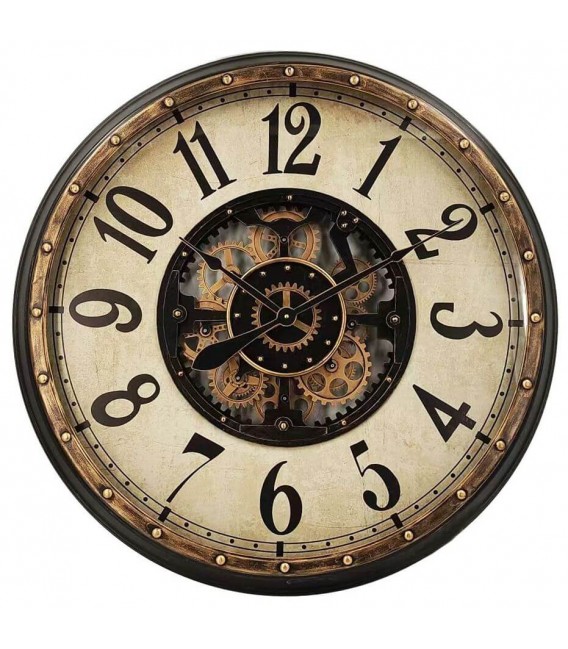 RELOJ DE PARED GRANDE METAL ORO VIEJO Y NEGRO ENGRANAJES
