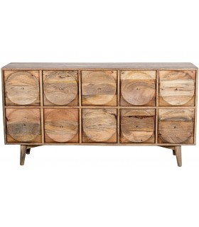 COMODA 10 CAJONES CIRCULOS MADERA DE MANGO NATURAL
