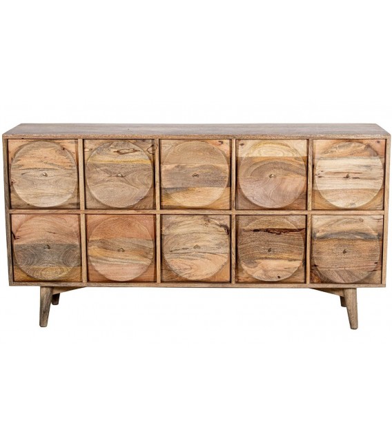 COMODA 10 CAJONES CIRCULOS MADERA DE MANGO NATURAL