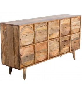 COMODA 10 CAJONES CIRCULOS MADERA DE MANGO NATURAL