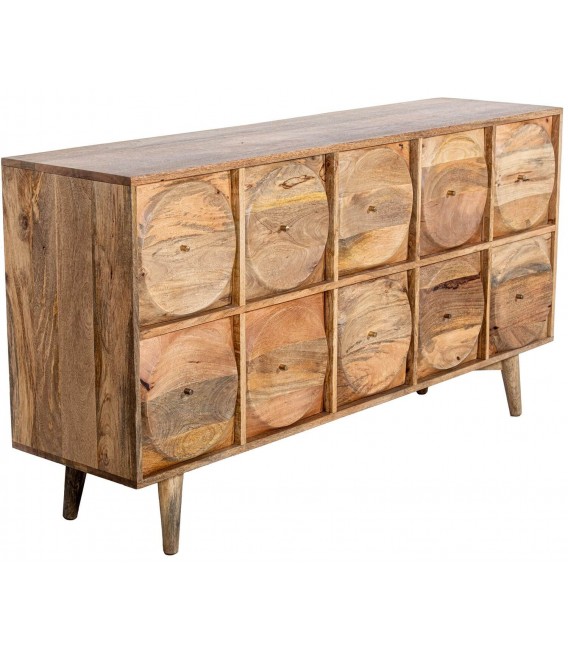 COMODA 10 CAJONES CIRCULOS MADERA DE MANGO NATURAL
