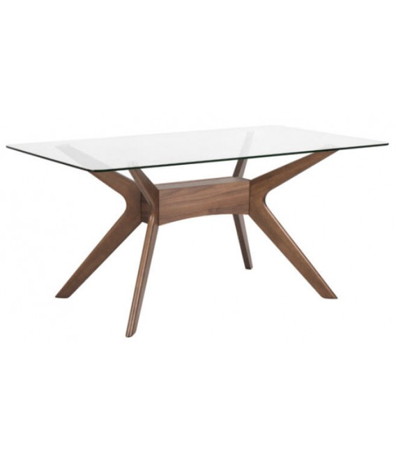 MESA DE COMEDOR 160 X 90 X 75 ALLEN MADERA NOGAL Y CRISTAL