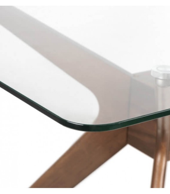 MESA DE COMEDOR 160 X 90 X 75 ALLEN MADERA NOGAL Y CRISTAL