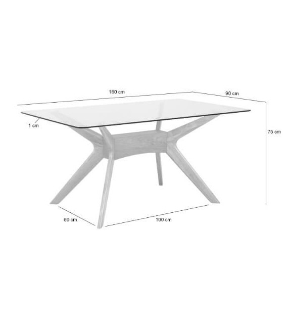 MESA DE COMEDOR 160 X 90 X 75 ALLEN MADERA NOGAL Y CRISTAL