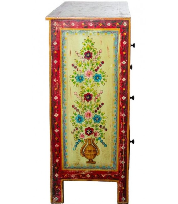 APARADOR PEQUEÑO MADERA DECORADA A MANO Y RATAN MDMHOGAR