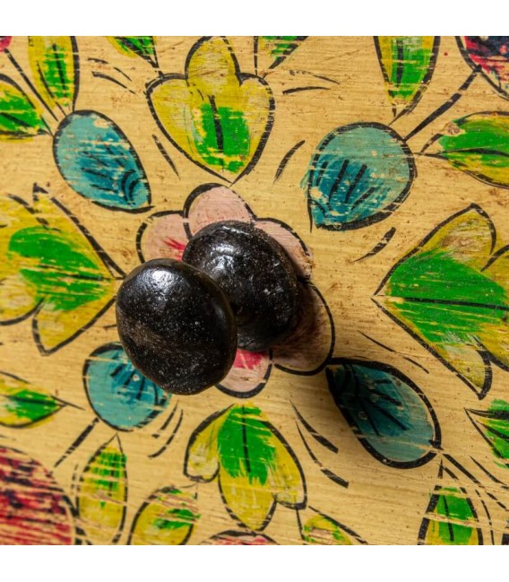 APARADOR PEQUEÑO MADERA DECORADA A MANO Y RATAN MDMHOGAR