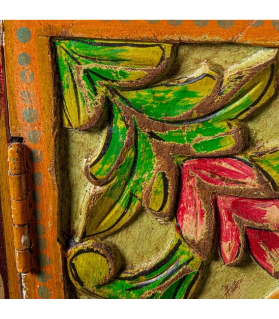 APARADOR PEQUEÑO MADERA DECORADA A MANO Y RATAN MDMHOGAR