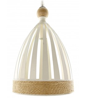 LAMPARA DE TECHO 1 LUZ METAL BLANCO MADERA Y CUERDA NATURAL